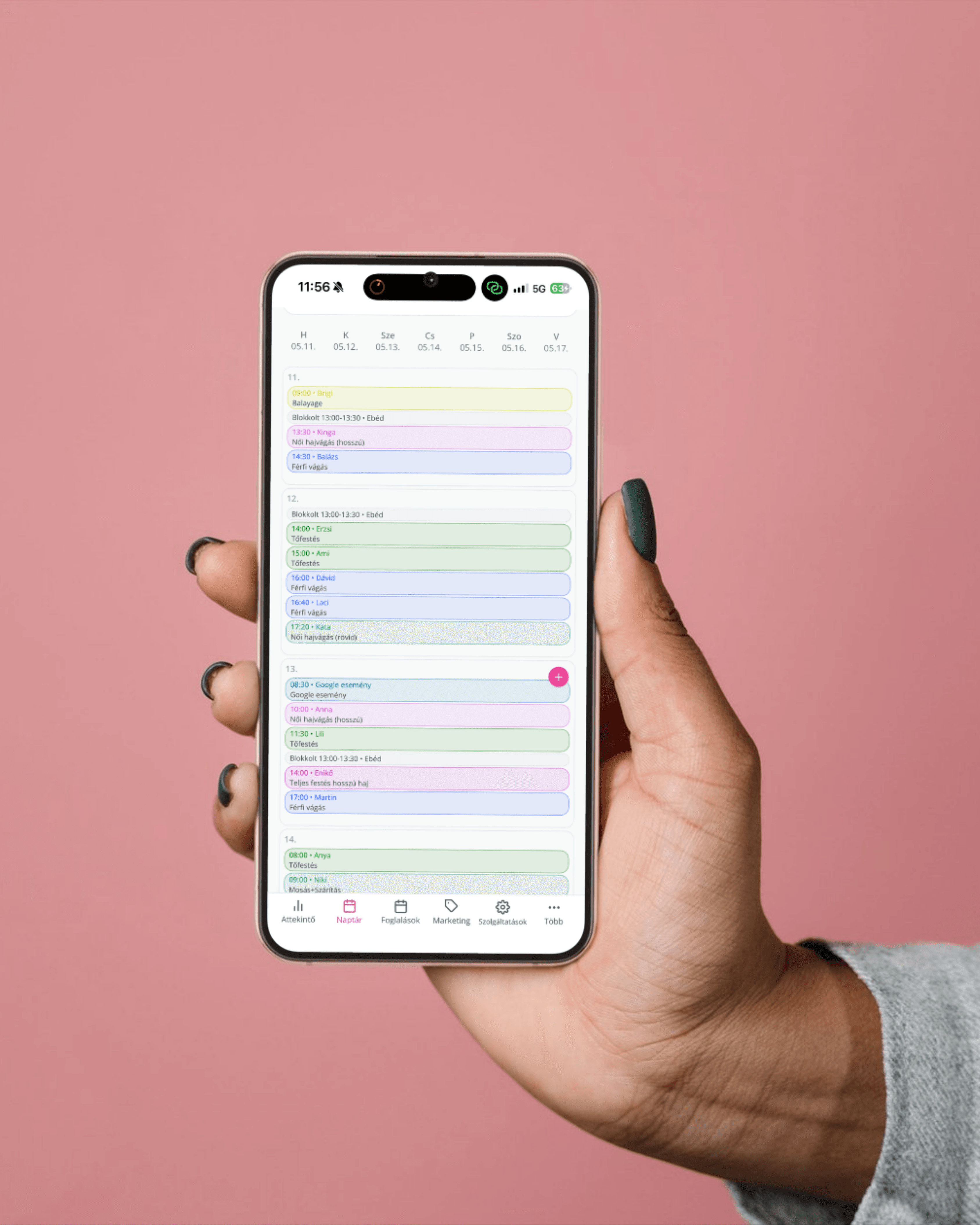 FoglaljSzépséget.hu provider calendar on mobile